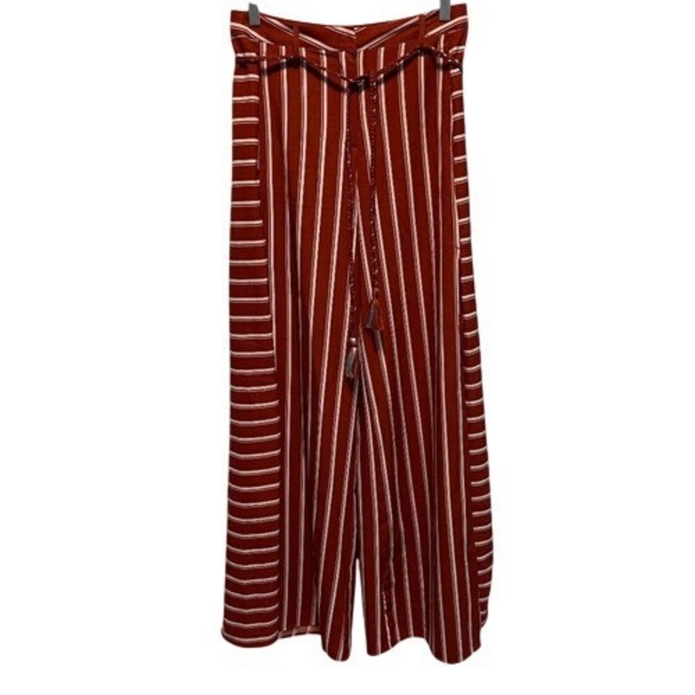 Lulumari Rust Striped Fly-Away Wide Leg Pants‎ Tassel Belt M